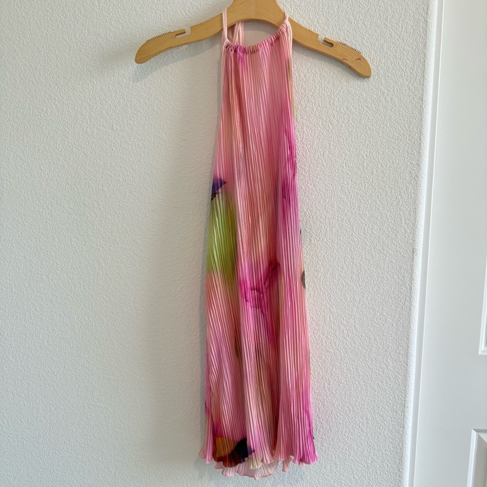 Pink Pleated Halter Dress